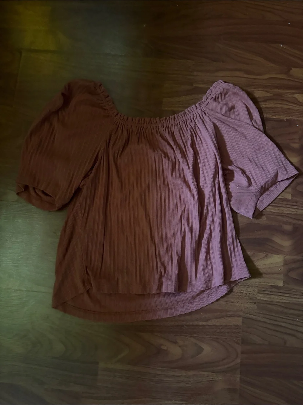 Madewell Dusty Rose Smocked Off-Shoulder Puff Sleeve Top